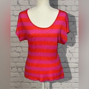 h.i.p. Red and Pink Striped Short Sleeve Top